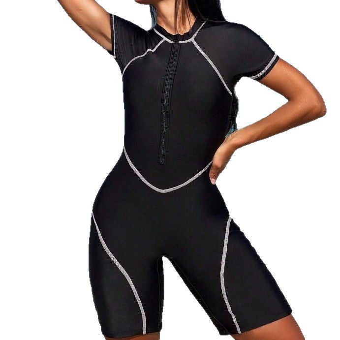 Damen Sportlicher Neoprenanzug mit kurzen Ärmeln und Reißverschluss Drune