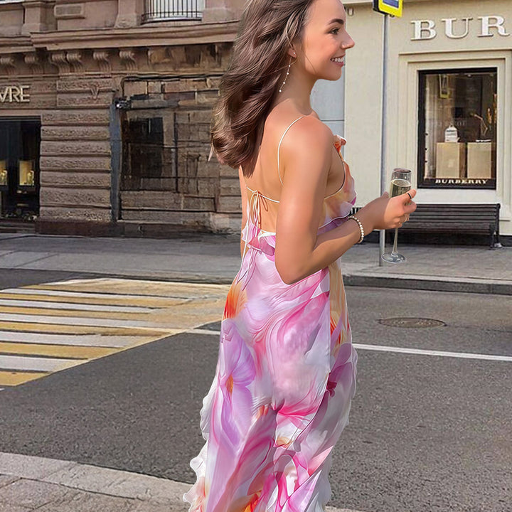 Damen Maxikleid mit floralem Design und raffinierten Rüschendetails Drune