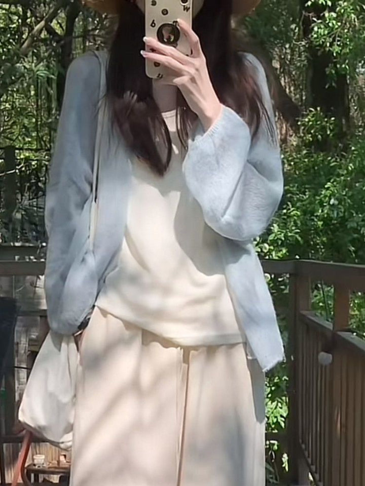 Damen flauschiger Cardigan mit lockerem Schnitt und weichen Ärmeln Drune