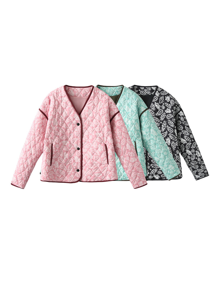 Damen gesteppte Herbstjacke mit einzigartigem floralen Muster und praktischen Taschen Drune