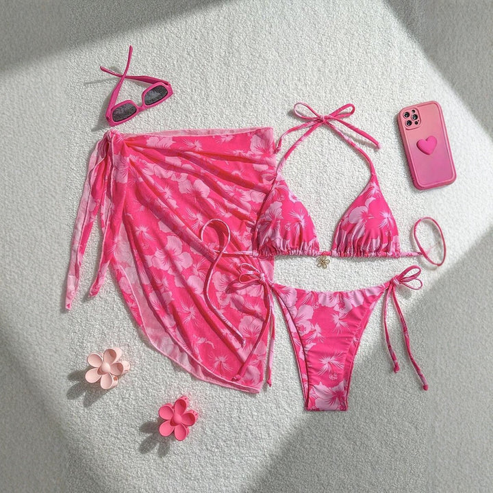 Damen Triangel-Bikini-Set mit verstellbaren Trägern und Wickeltuch Drune