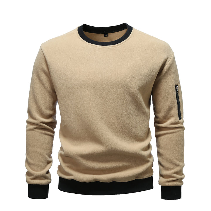 Herren nan Fleece-Sweatshirt mit Rundhalsausschnitt und Ärmeltasche mit Reißverschluss Drune