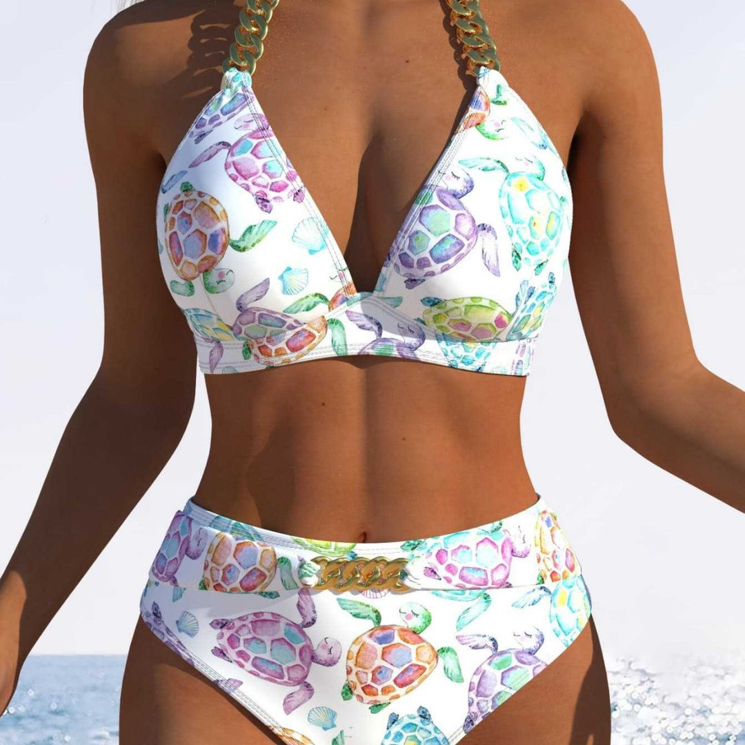 Damen Triangel-Bikini mit verstellbaren Bindebändern und modischem Wellenmuster Drune