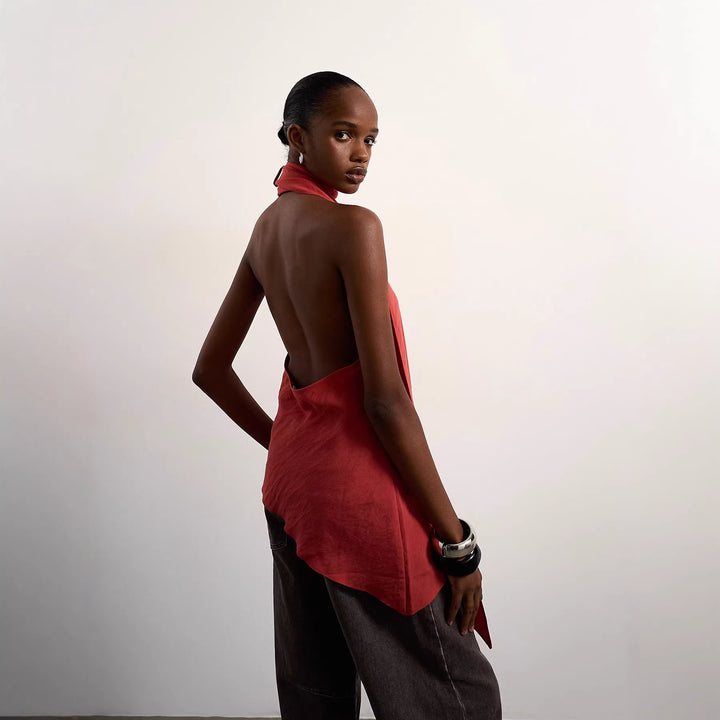 Damen asymmetrisches Wickeloberteil mit elegantem Schal Drune