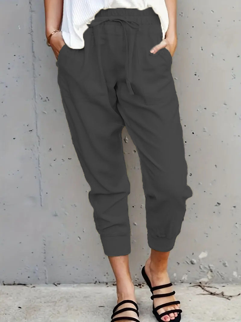 Damen nan lässige tapered Leinenhose mit elastischem Bund und Bündchen Drune