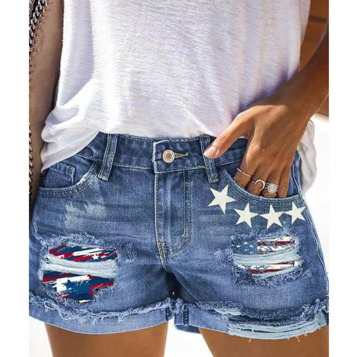 Damen Modische Destroyed Denim-Shorts mit kreativen Aufnähern Drune