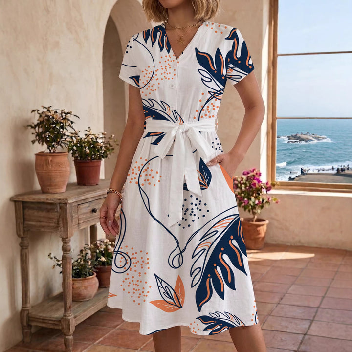 Damen lässiges Kleid mit modernem Leoprint und taillierbarem Gürtel Drune