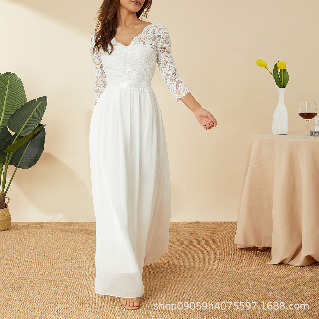 Damen elegantes Spitzenkleid Drune