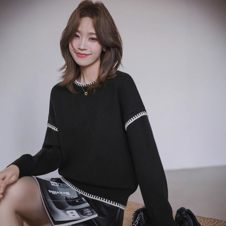 Damen kuscheliger Pullover mit strukturiertem Saum und modernen Akzenten Drune