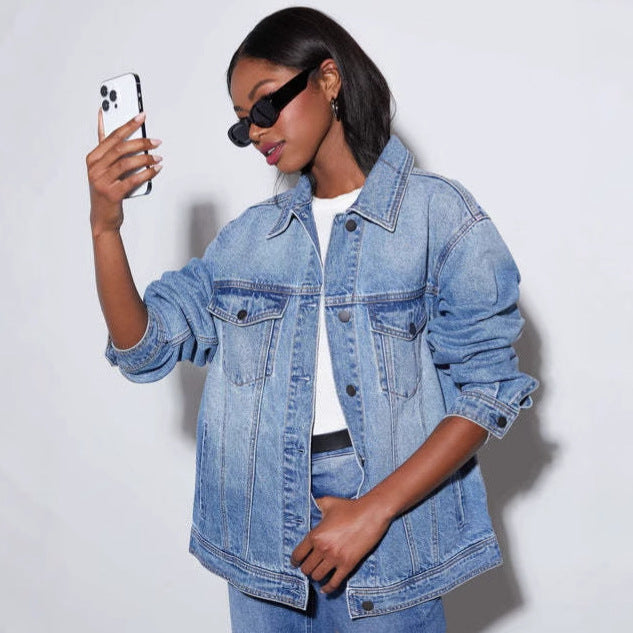 Damen lässige Denimjacke im Oversized-Schnitt Drune