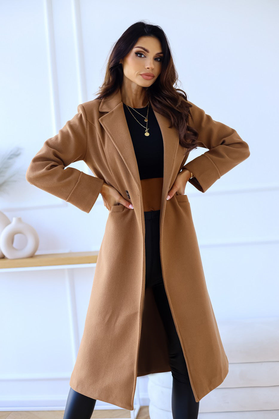 Damen Eleganter Wollmantel mit klassischem Revers und zeitlosem Design Drune
