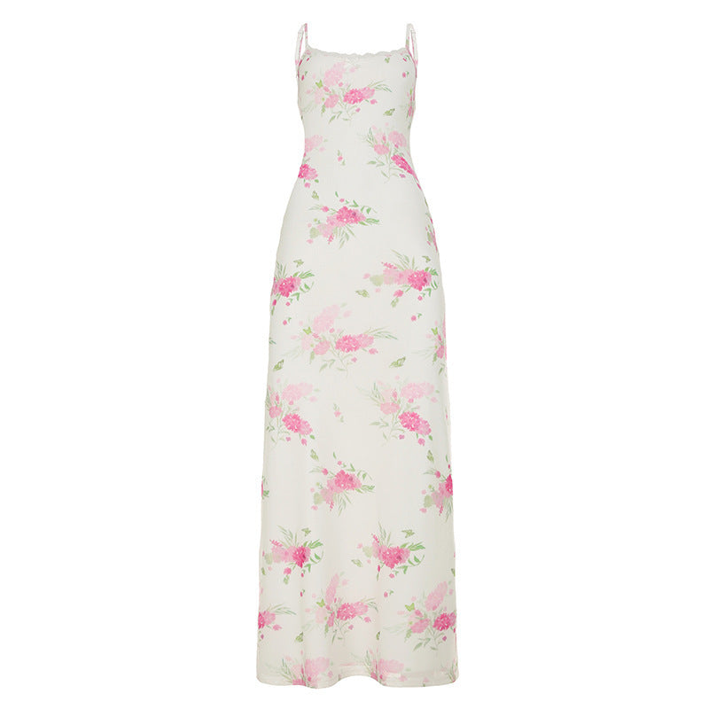 Damen Maxikleid mit floralem Design und eleganten Spaghettiträgern Drune