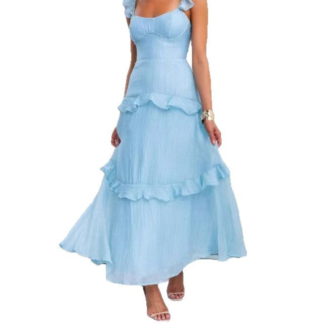 Damen Maxikleid mit Rüschendetails und taillierter Silhouette Drune