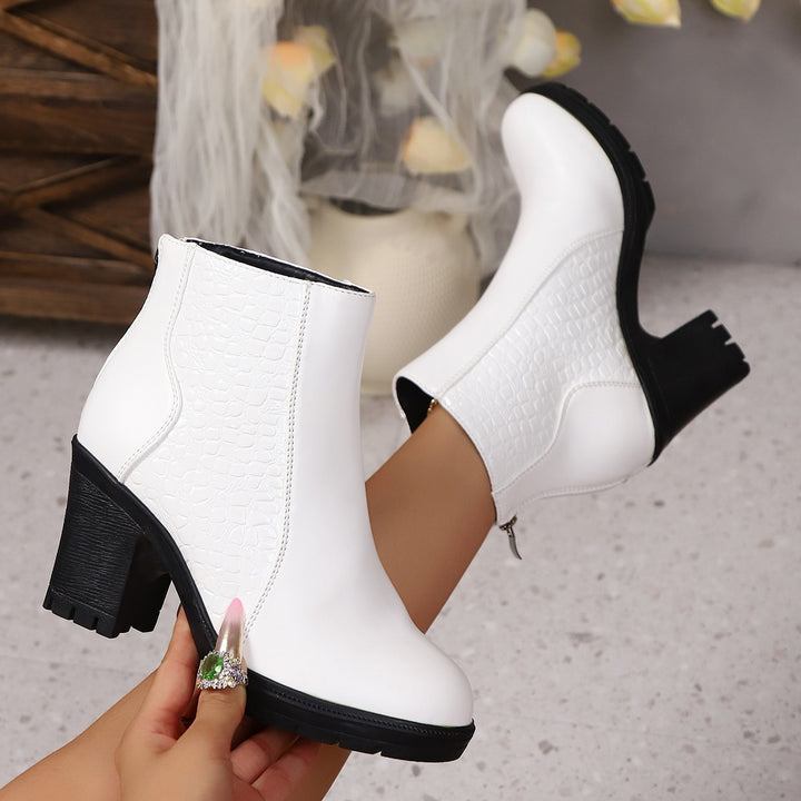 Damen  stylische Ankle-Boots mit Krokoprägung und mittelhohem Blockabsatz Drune