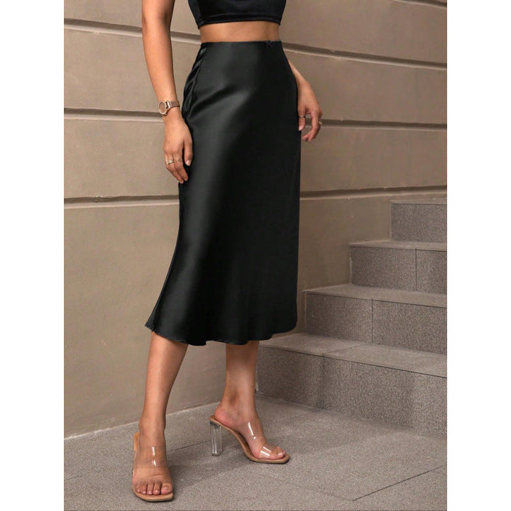 Damen A-Linien Rock aus glänzendem Satin mit hohem Bund Drune