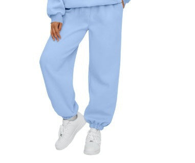 Damen nan weite High-Waist Jogginghose aus weichem Fleece mit elastischem Bund, Eingrifftaschen und engen Saumbündchen Drune