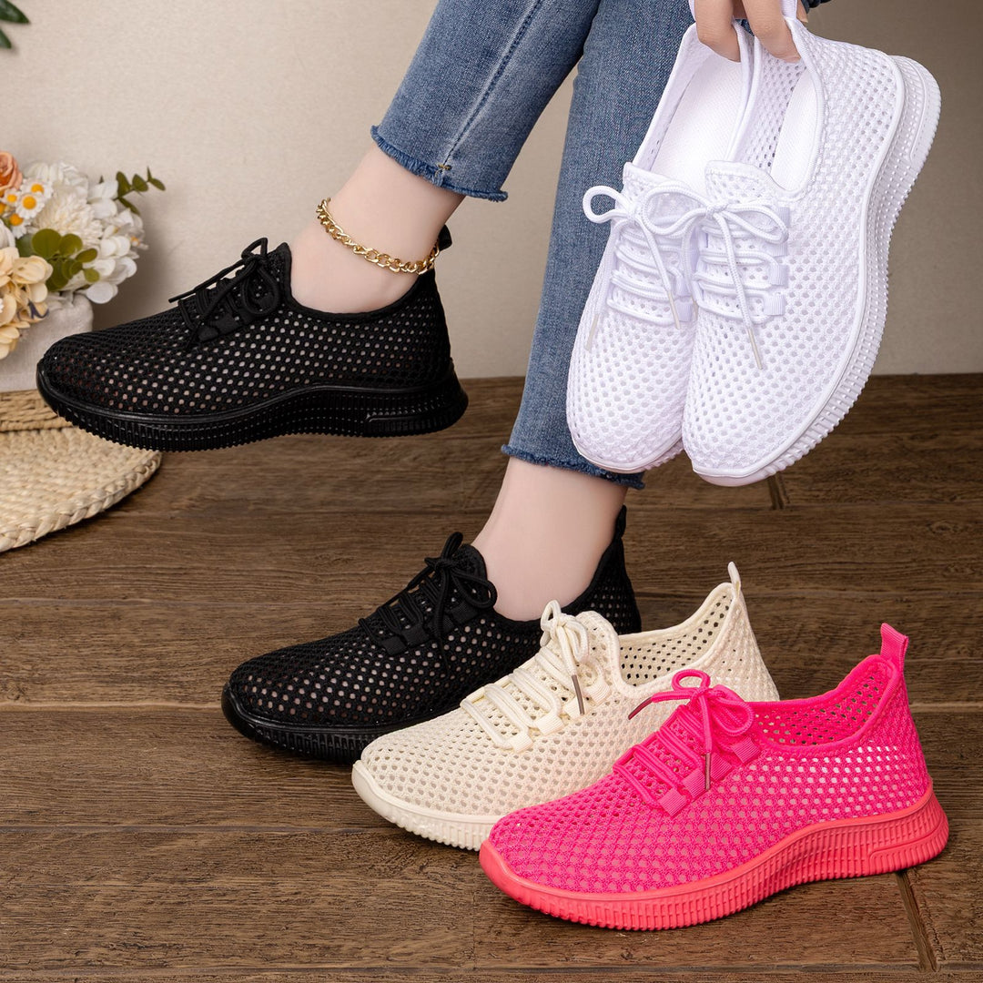 Damen nan atmungsaktiver Mesh-Slip-On Sneaker mit elastischer Schnürung und flexibler Profilsohle Drune