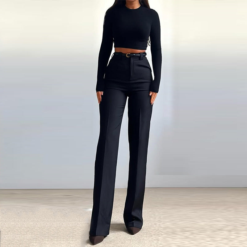 Damen Cropped Langarmoberteil mit weit geschnittenen Hosen Drune