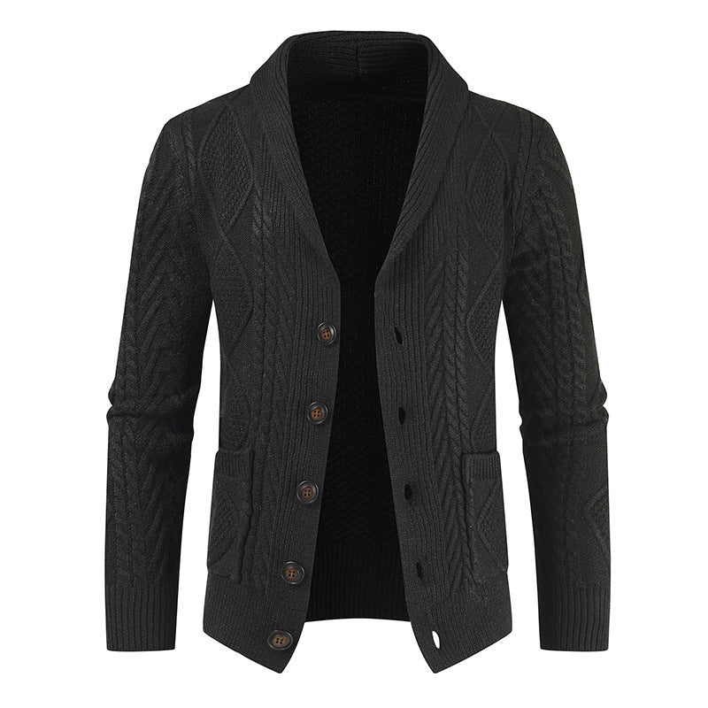Herren Strickjacke mit modernem Zopfmuster und schickem Schalkragen Drune