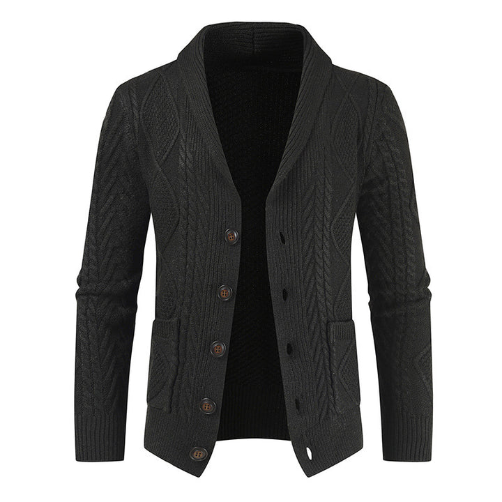 Herren Strickjacke mit modernem Zopfmuster und schickem Schalkragen Drune