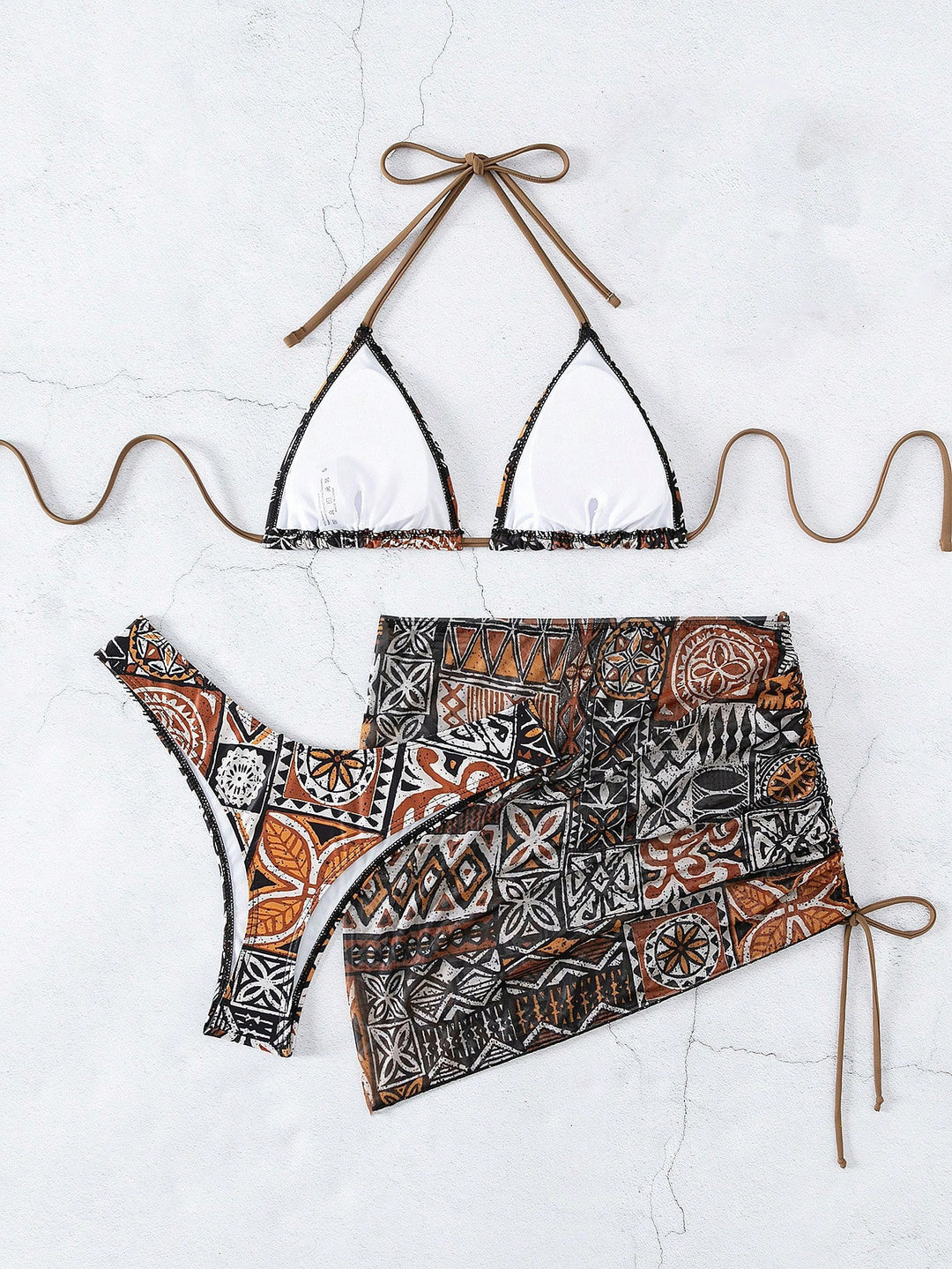 Damen Triangel-Bikini mit kontrastierenden Mustern Drune