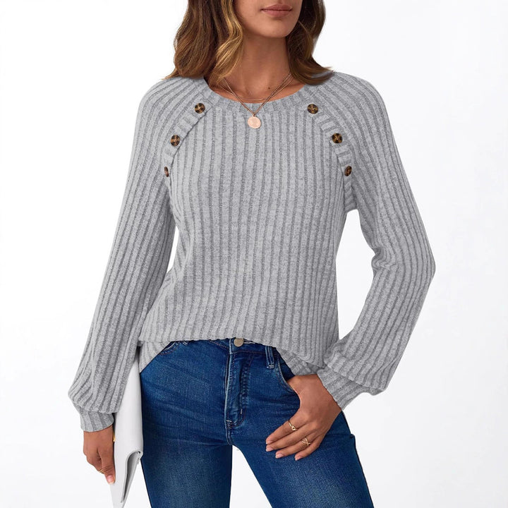 Damen lässiger Strickpullover mit eleganten Knopfdetails Drune