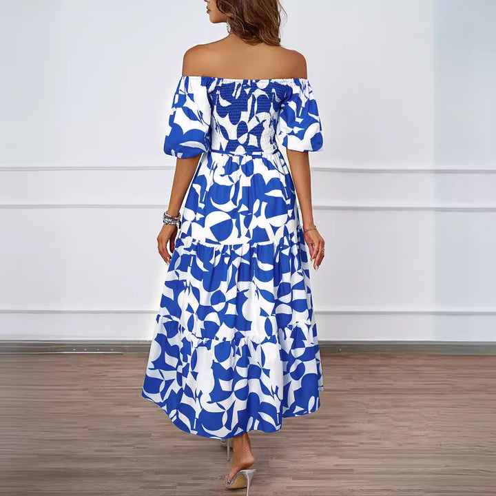 Damen Off-Shoulder Maxikleid mit voluminösen Ärmeln und print Drune