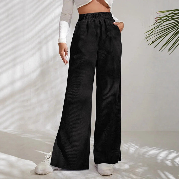Damen Weite Cord-Hose mit elastischem Bund und seitlichen Schlitzen Drune