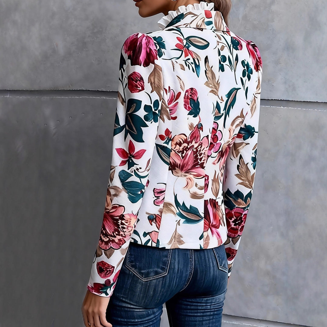 Damen Blazer mit floralem Design und Rüschendetails Drune