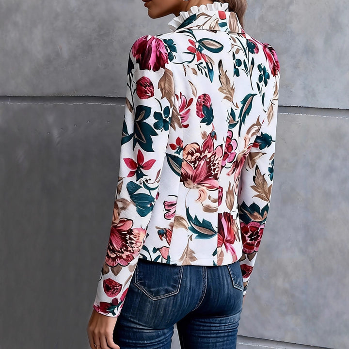 Damen Blazer mit floralem Design und Rüschendetails Drune