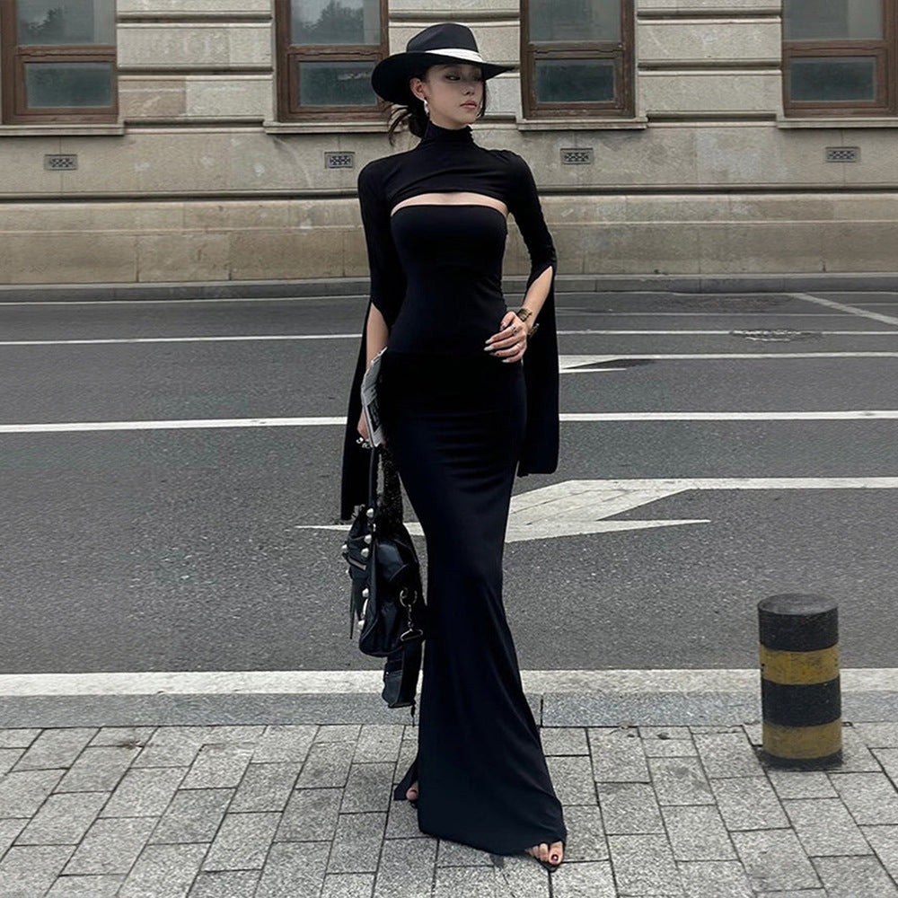 Damen Maxikleid mit asymmetrischem Cut-Out und eleganten Puffärmeln Drune