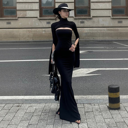 Damen Maxikleid mit asymmetrischem Cut-Out und eleganten Puffärmeln Drune