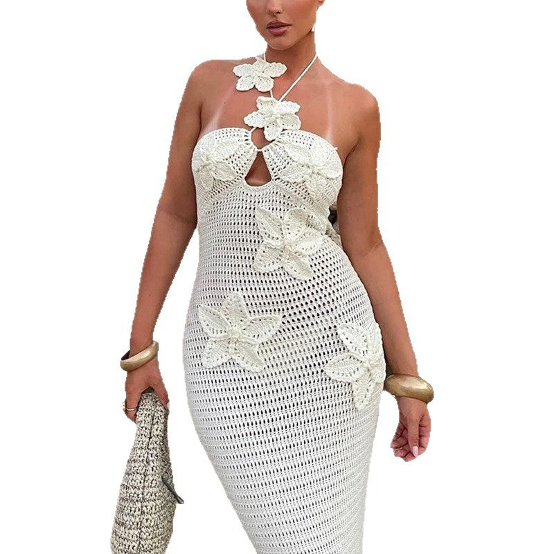 Damen Häkel-Maxikleid mit floralem Design und schmalem Schnitt Drune