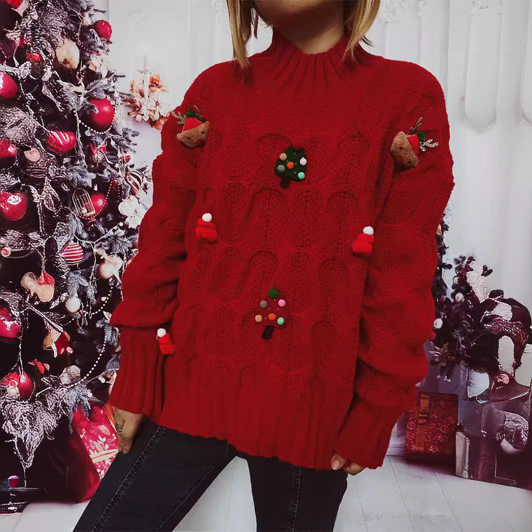Damen Winter-Pullover mit festlichem Motiv und strukturierter Strickart Drune