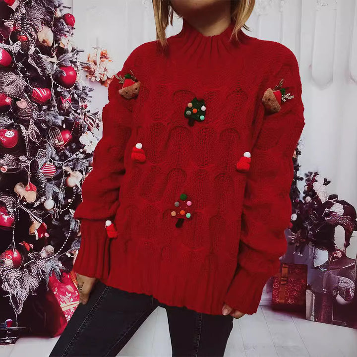 Damen Winter-Pullover mit festlichem Motiv und strukturierter Strickart Drune