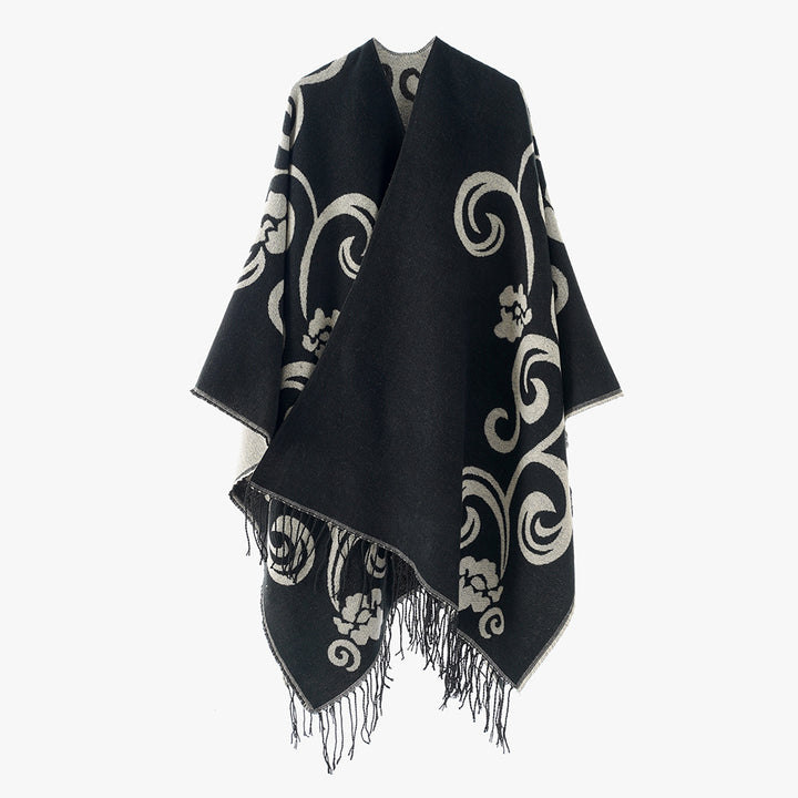 Damen Eleganter Poncho mit kunstvollem floralem Design Drune