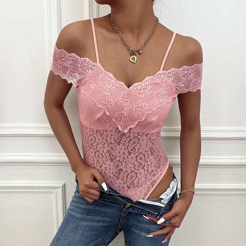 Damen Spitzenbody mit Off-Shoulder-Design Drune