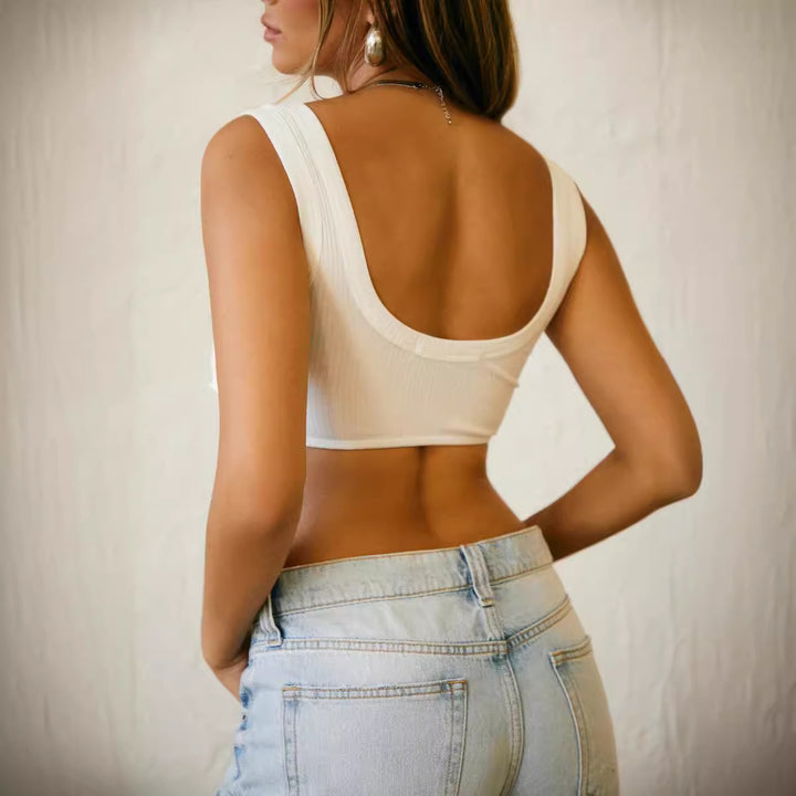 Damen Crop-Top mit dekorativem Knoten und strukturiertem Design Drune