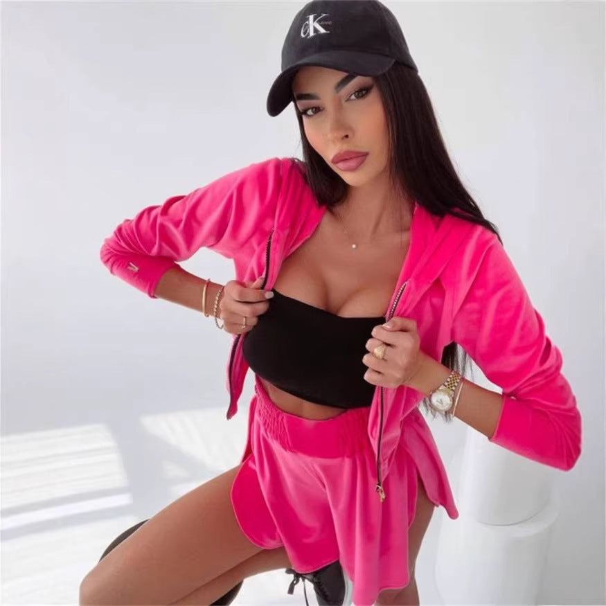 Damen sportliches Cropped Hoodie und Shorts-Set Drune