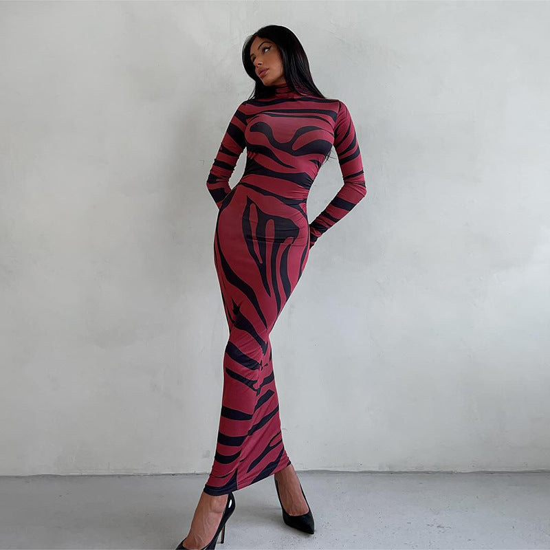 Damen Langarm-Maxikleid mit raffiniertem Leopardenmuster Drune