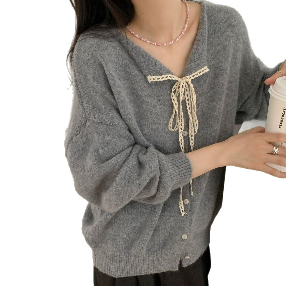 Damen lässiger Strickcardigan mit Kordelzug und feiner Struktur Drune