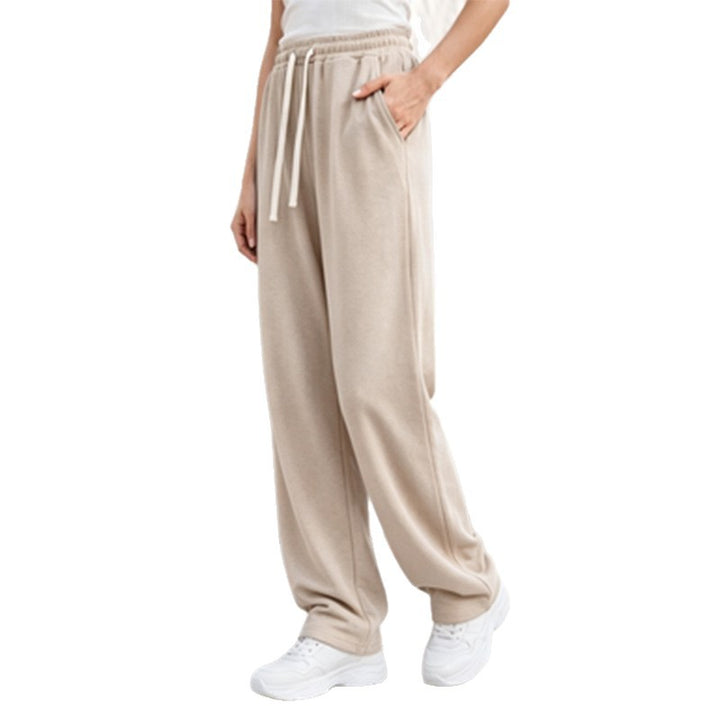 Damen nan weite Loungepalazzo-Hose mit hohem Komfortbund, Kordelzug, seitlichen Eingrifftaschen und dekorativer Seitennaht Drune