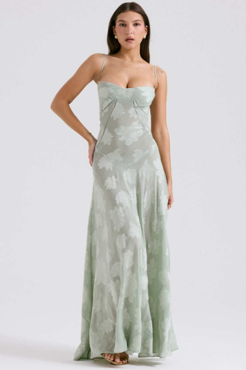 Damen nan figurbetontes Maxikleid mit Miederkonstruktion und Spaghettiträgern Drune