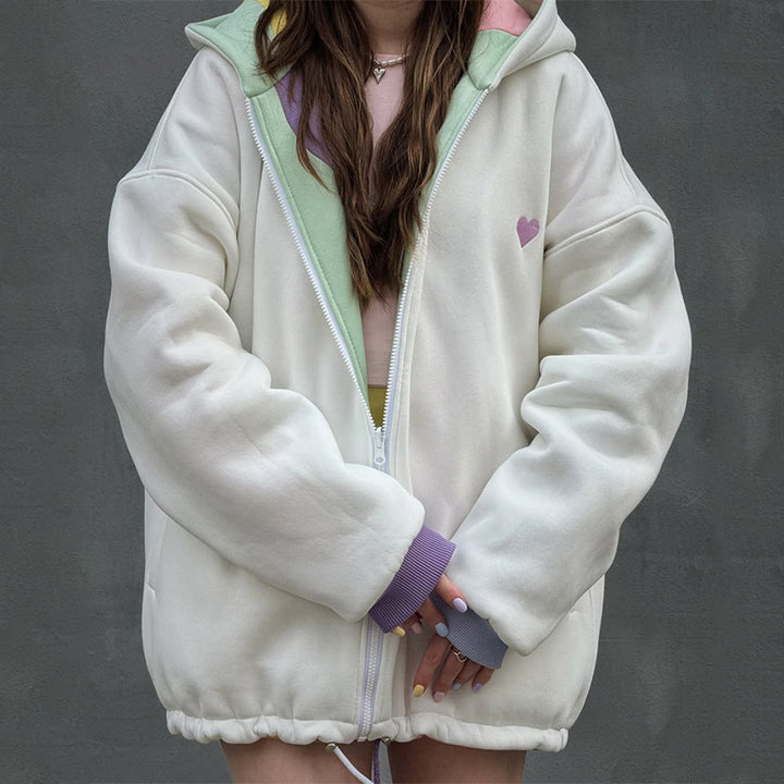 Damen Oversized Kapuzenjacke mit farbenfrohem Wellenmuster Drune