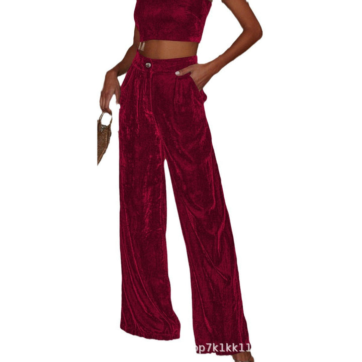 Damen elegante weite Samt-Hosen mit hohen Schlitzen Drune