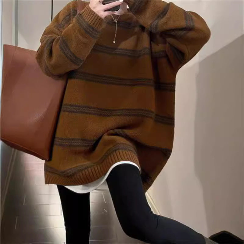 Damen Großer Strickpullover mit maritimen Streifen Drune