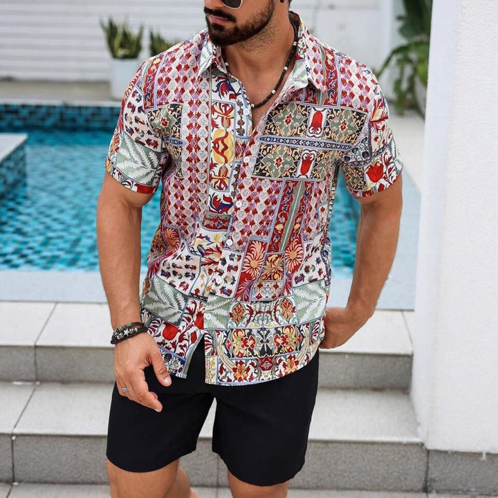 Herren Kurzarmhemd mit kunstvollem Blumenmuster Drune