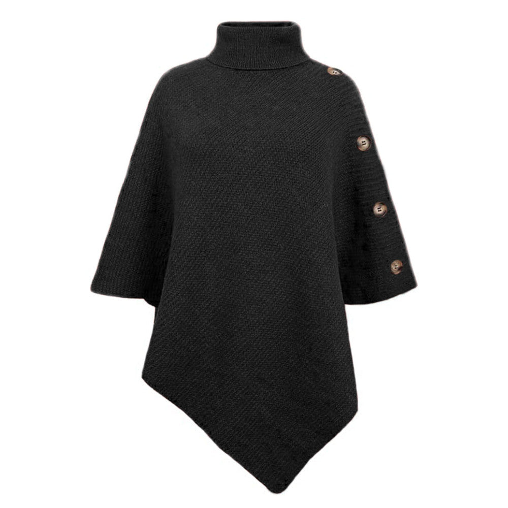 Damen eleganter Poncho mit Stehkragen und dekorativen Knöpfen Drune