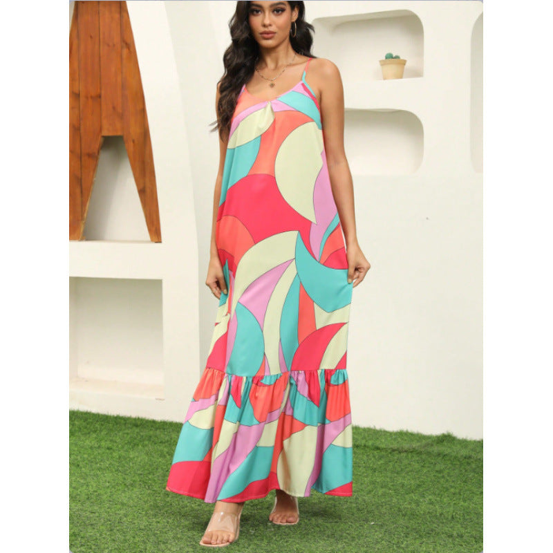 Damen Maxikleid mit farbenfrohem Mustermix und voluminösem Rock Drune