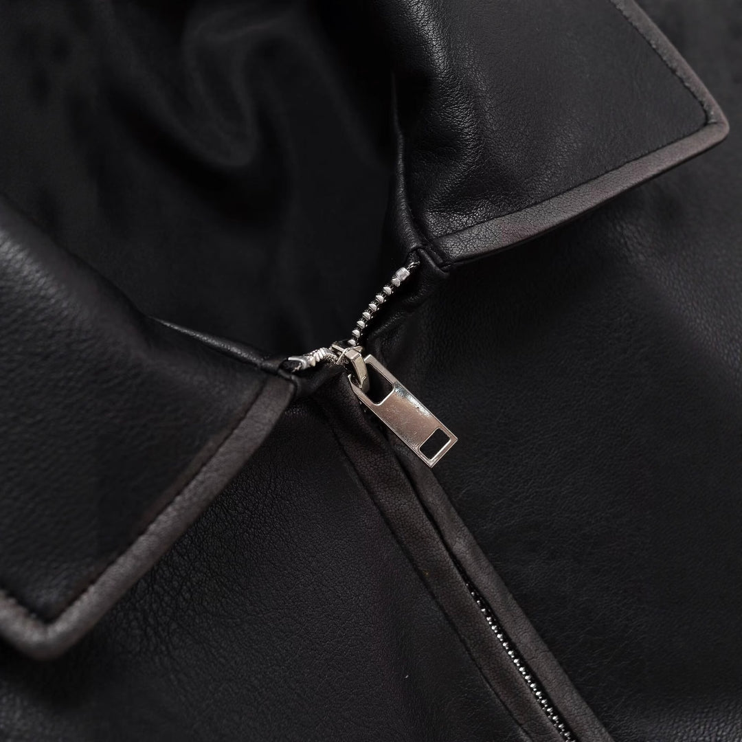 Damen Kurzgeschnittene Lederjacke mit Taschen Drune